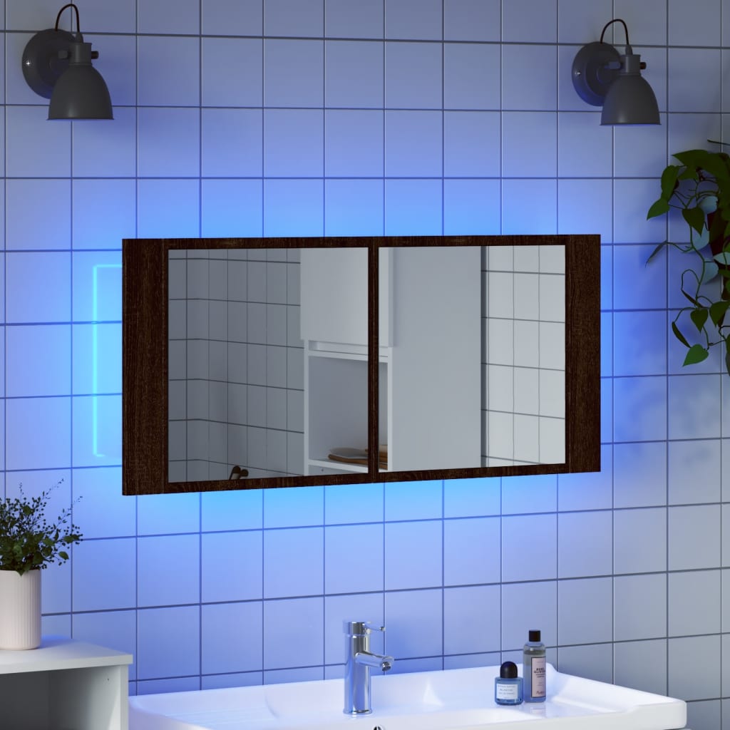 Led-Speilskap For Baderom Brun Eik 100X12X45 Cm