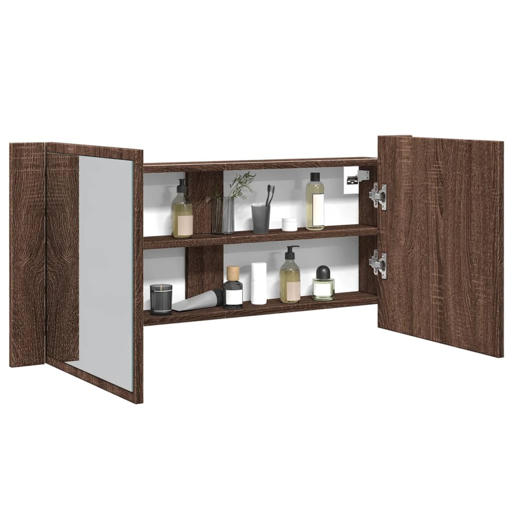 Led-Speilskap For Baderom Brun Eik 100X12X45 Cm