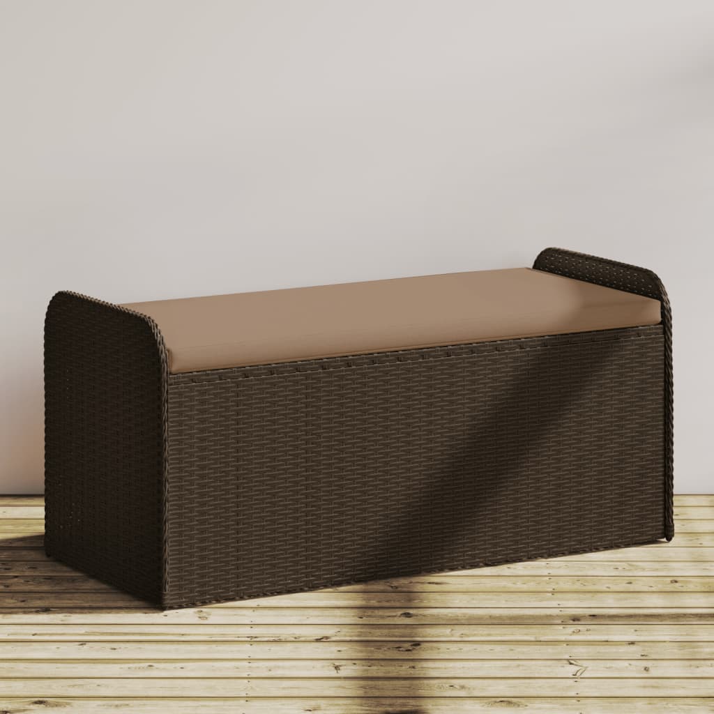 Oppbevaringsbenk Med Pute Brun 115X51X52 Cm Polyrotting