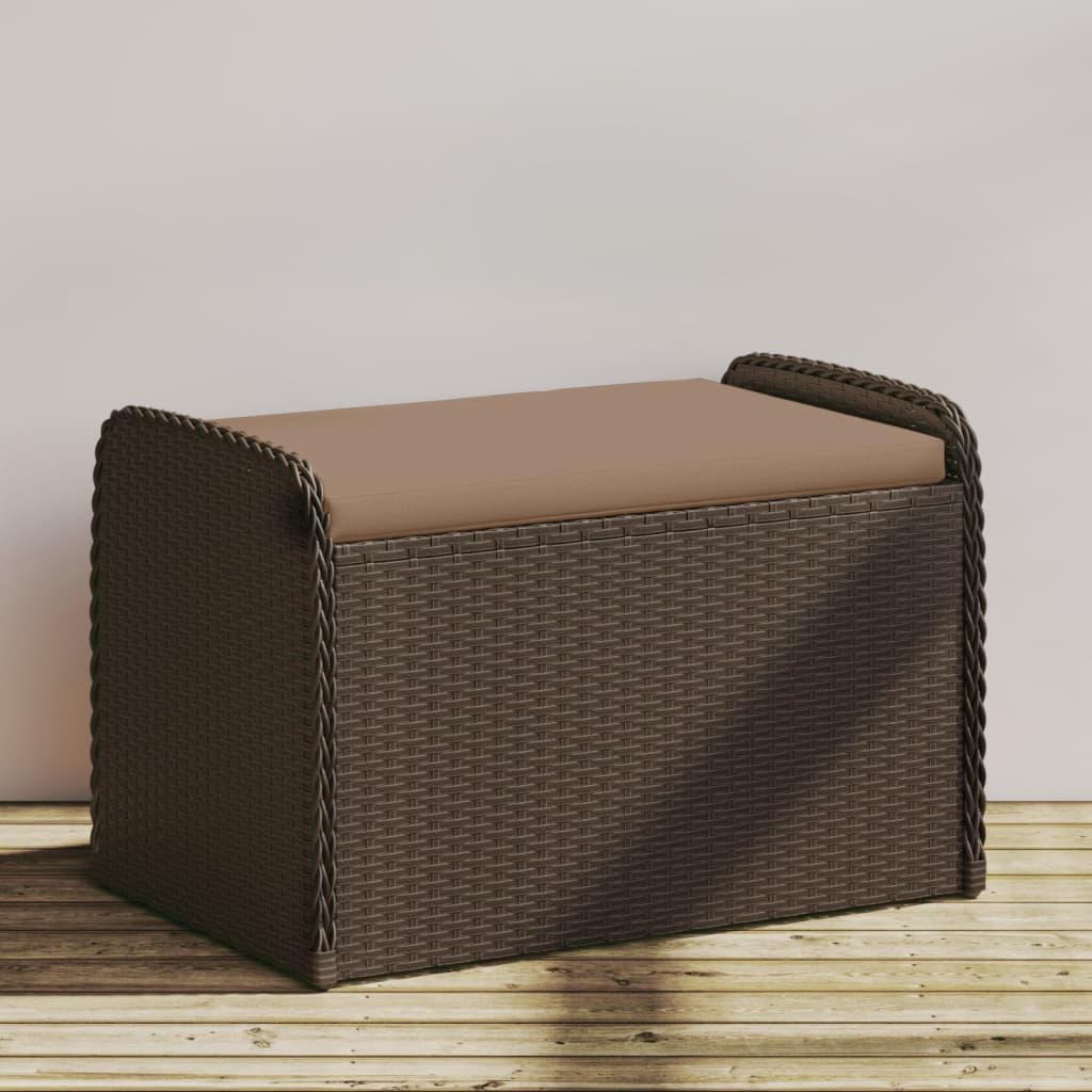 Oppbevaringsbenk Med Pute Brun 80X51X52 Cm Polyrotting