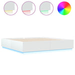 Sengeramme Med Led-Lys Hvit 200X200 Cm Konstruert Tre