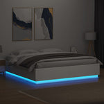 Sengeramme Med Led-Lys Hvit 200X200 Cm Konstruert Tre