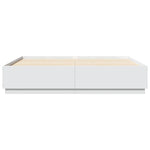Sengeramme Med Led-Lys Hvit 200X200 Cm Konstruert Tre