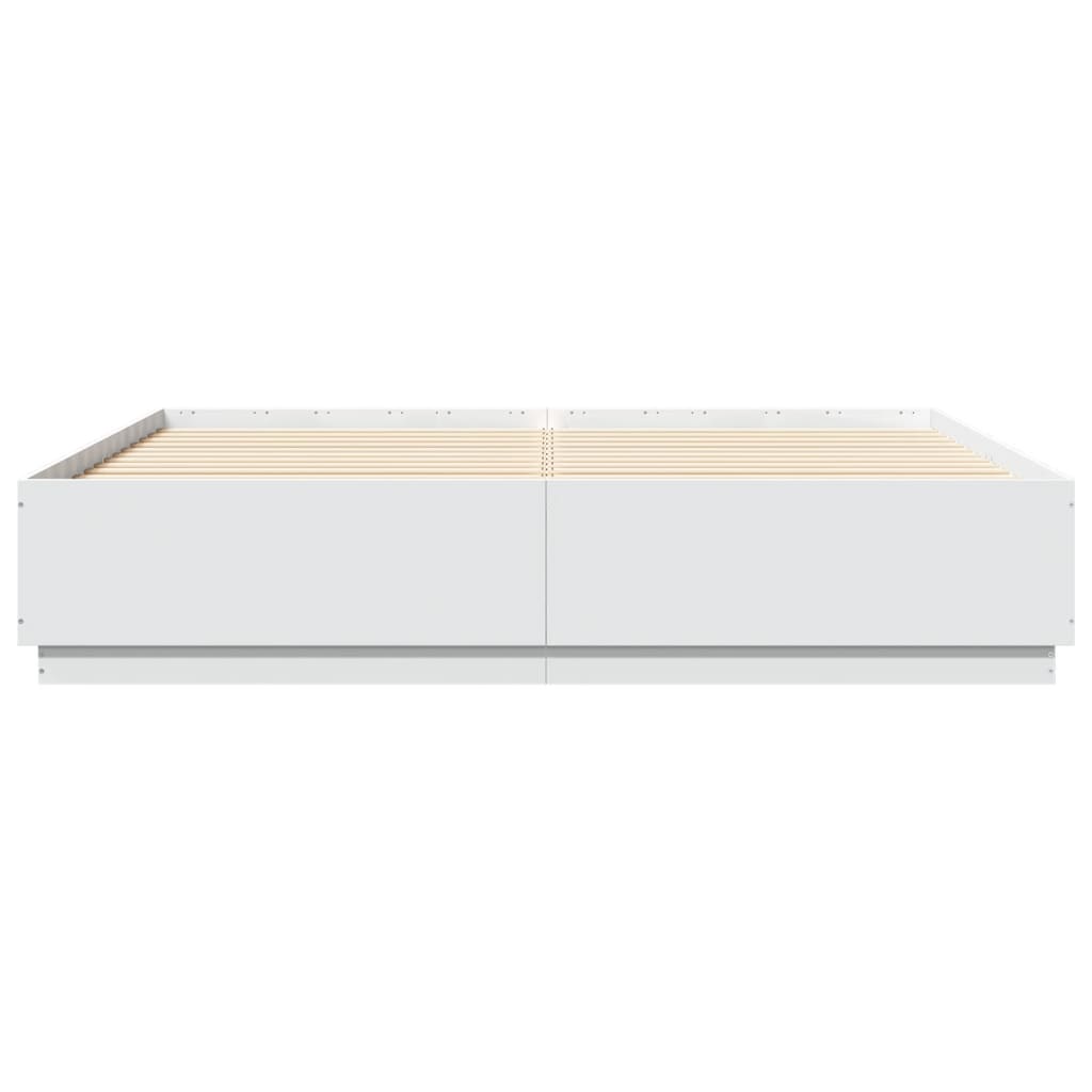 Sengeramme Med Led-Lys Hvit 200X200 Cm Konstruert Tre