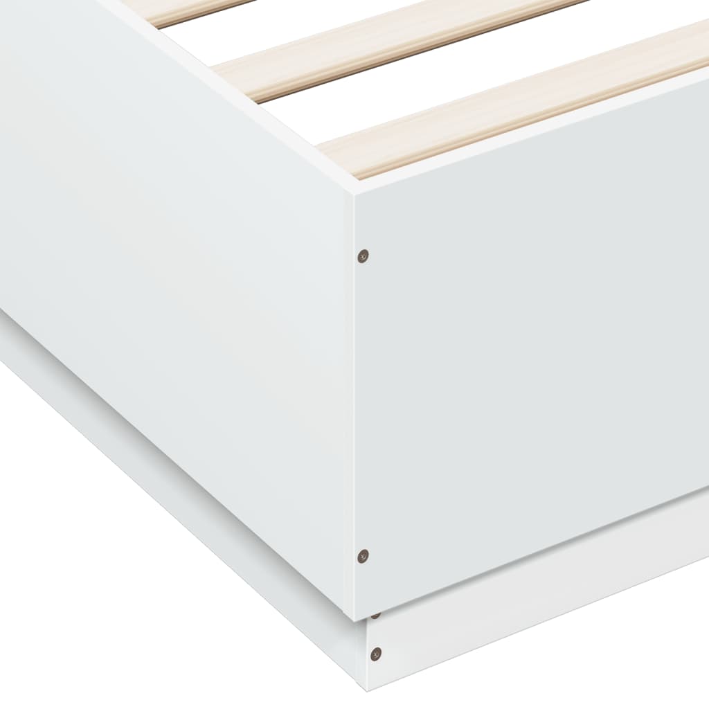 Sengeramme Med Led-Lys Hvit 200X200 Cm Konstruert Tre