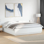 Sengeramme Med Led-Lys Hvit 200X200 Cm Konstruert Tre