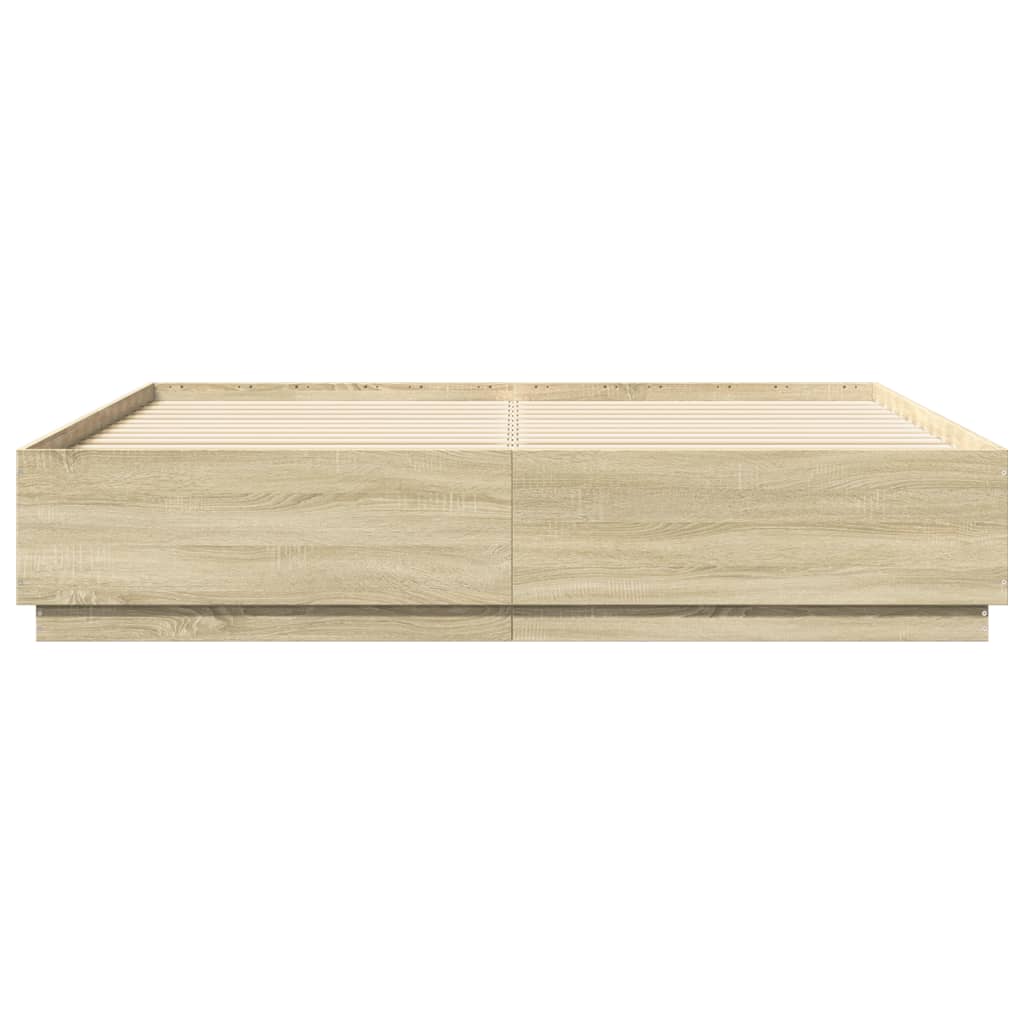 Sengeramme Med Led-Lys Sonoma Eik 200X200 Cm Konstruert Tre