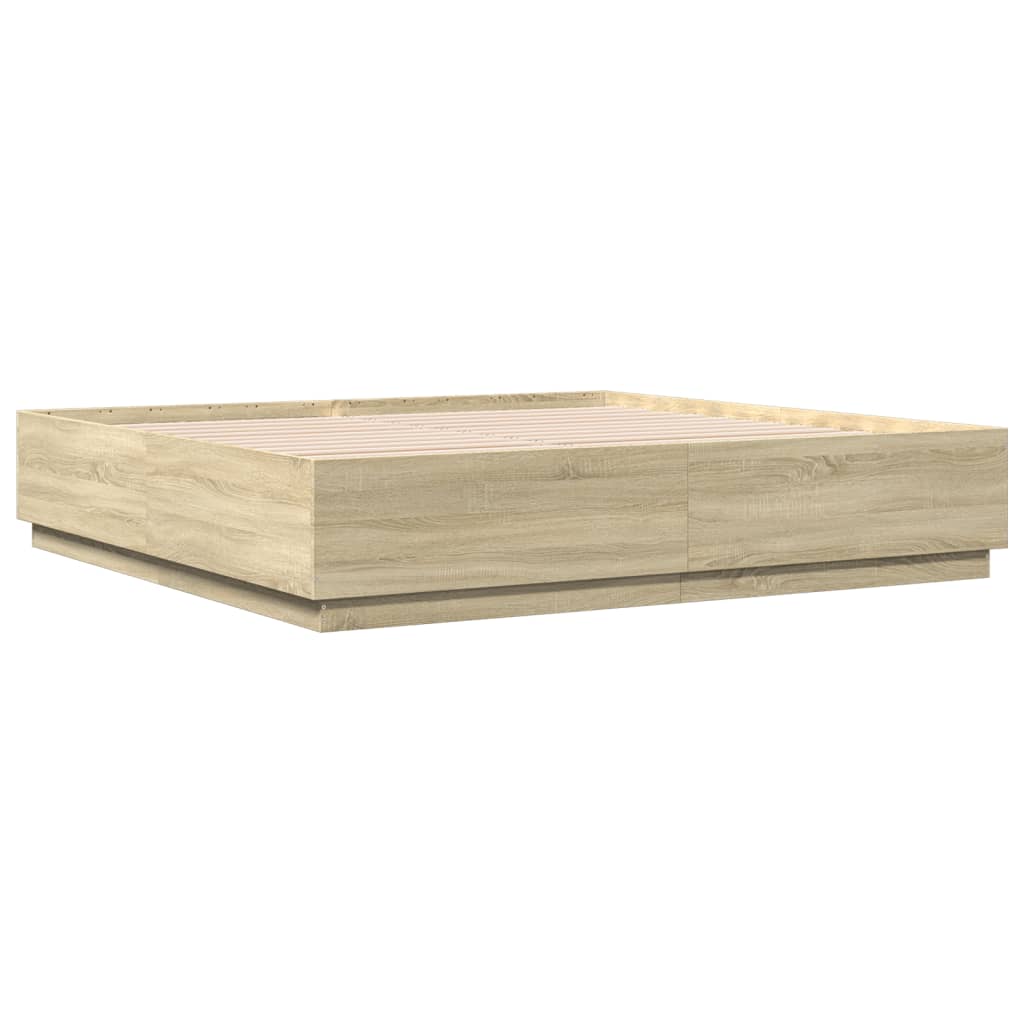 Sengeramme Med Led-Lys Sonoma Eik 200X200 Cm Konstruert Tre