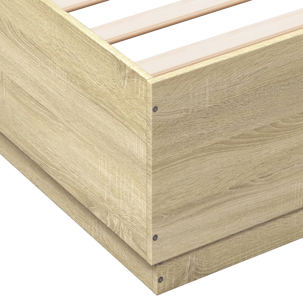 Sengeramme Med Led-Lys Sonoma Eik 200X200 Cm Konstruert Tre