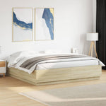 Sengeramme Med Led-Lys Sonoma Eik 200X200 Cm Konstruert Tre
