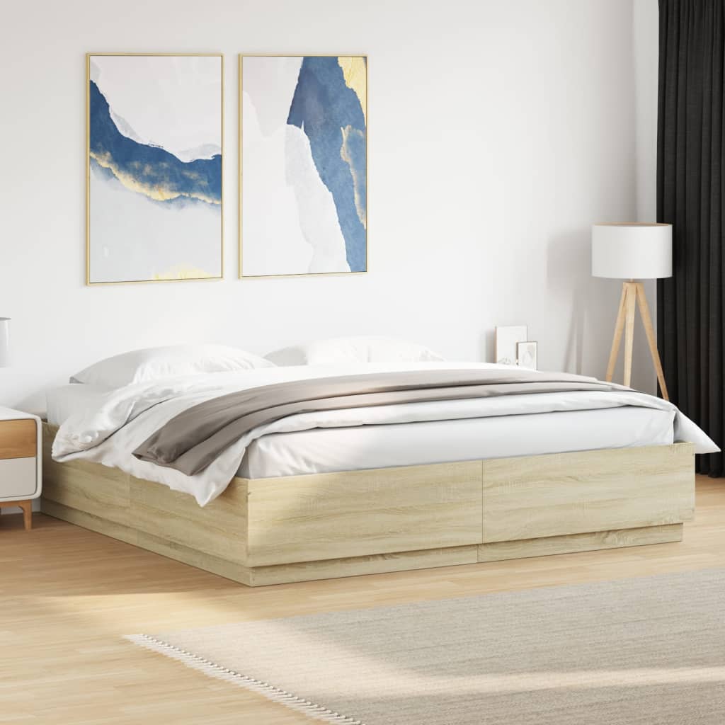 Sengeramme Med Led-Lys Sonoma Eik 200X200 Cm Konstruert Tre