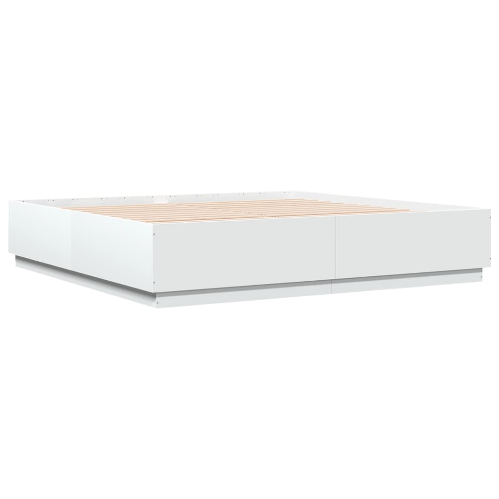 Sengeramme Med Led-Lys Hvit 180X200 Cm Konstruert Tre