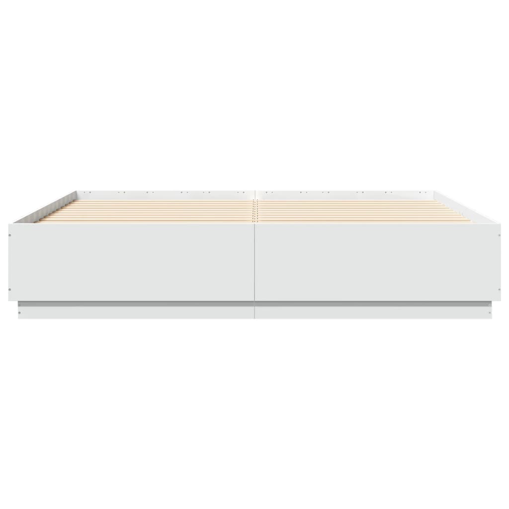 Sengeramme Med Led-Lys Hvit 180X200 Cm Konstruert Tre