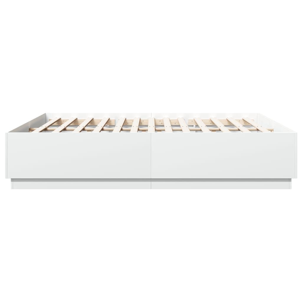 Sengeramme Med Led-Lys Hvit 180X200 Cm Konstruert Tre