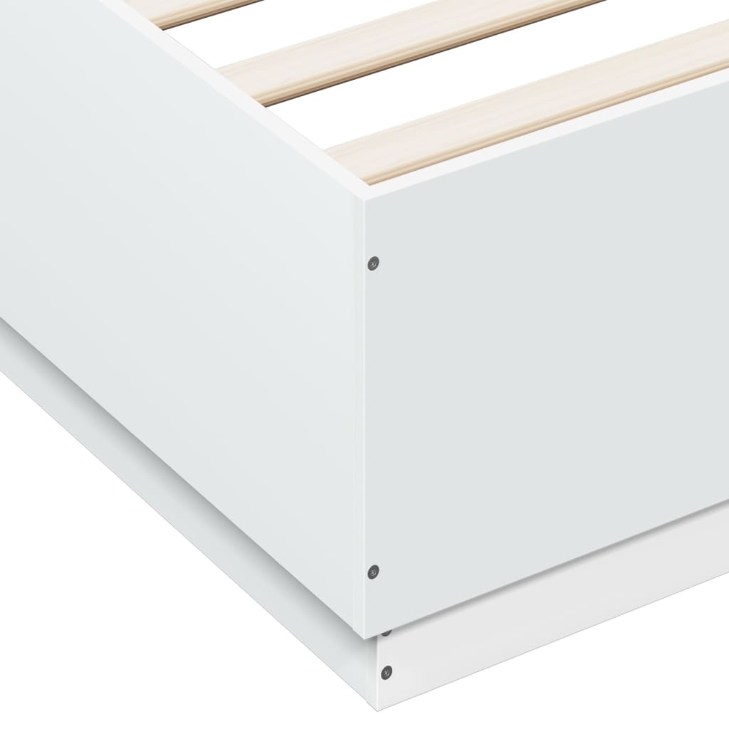 Sengeramme Med Led-Lys Hvit 180X200 Cm Konstruert Tre