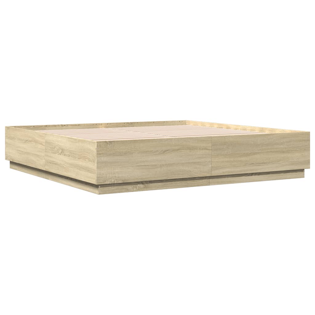 Sengeramme Med Led-Lys Sonoma Eik 180X200 Cm Konstruert Tre