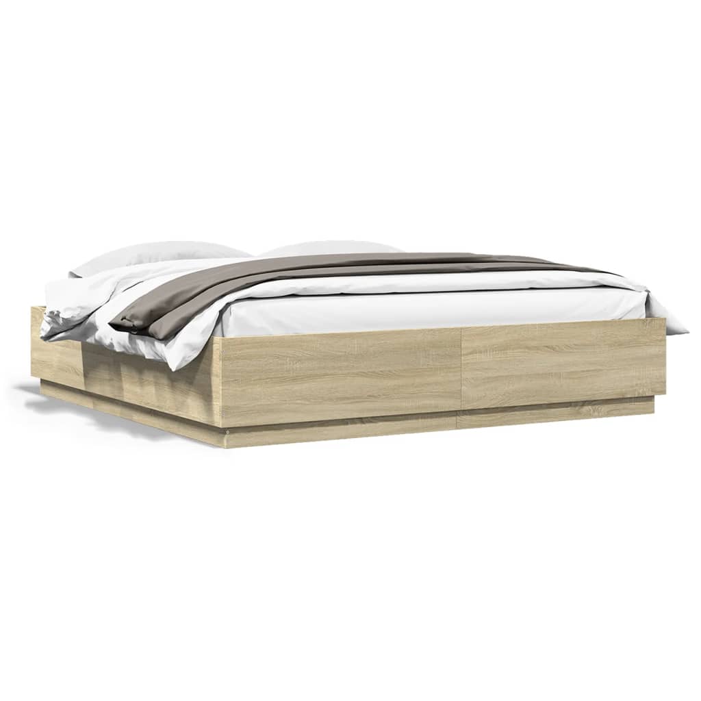 Sengeramme Med Led-Lys Sonoma Eik 180X200 Cm Konstruert Tre