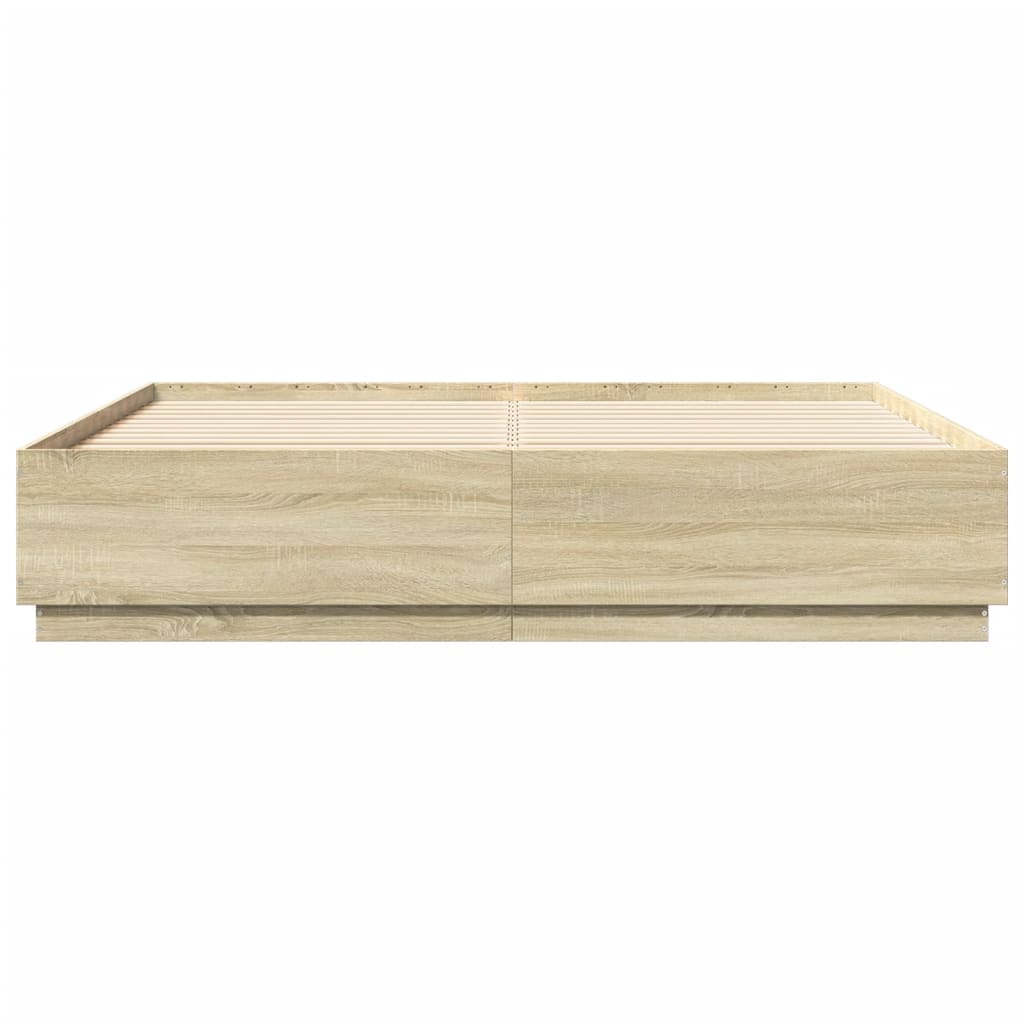 Sengeramme Med Led-Lys Sonoma Eik 180X200 Cm Konstruert Tre