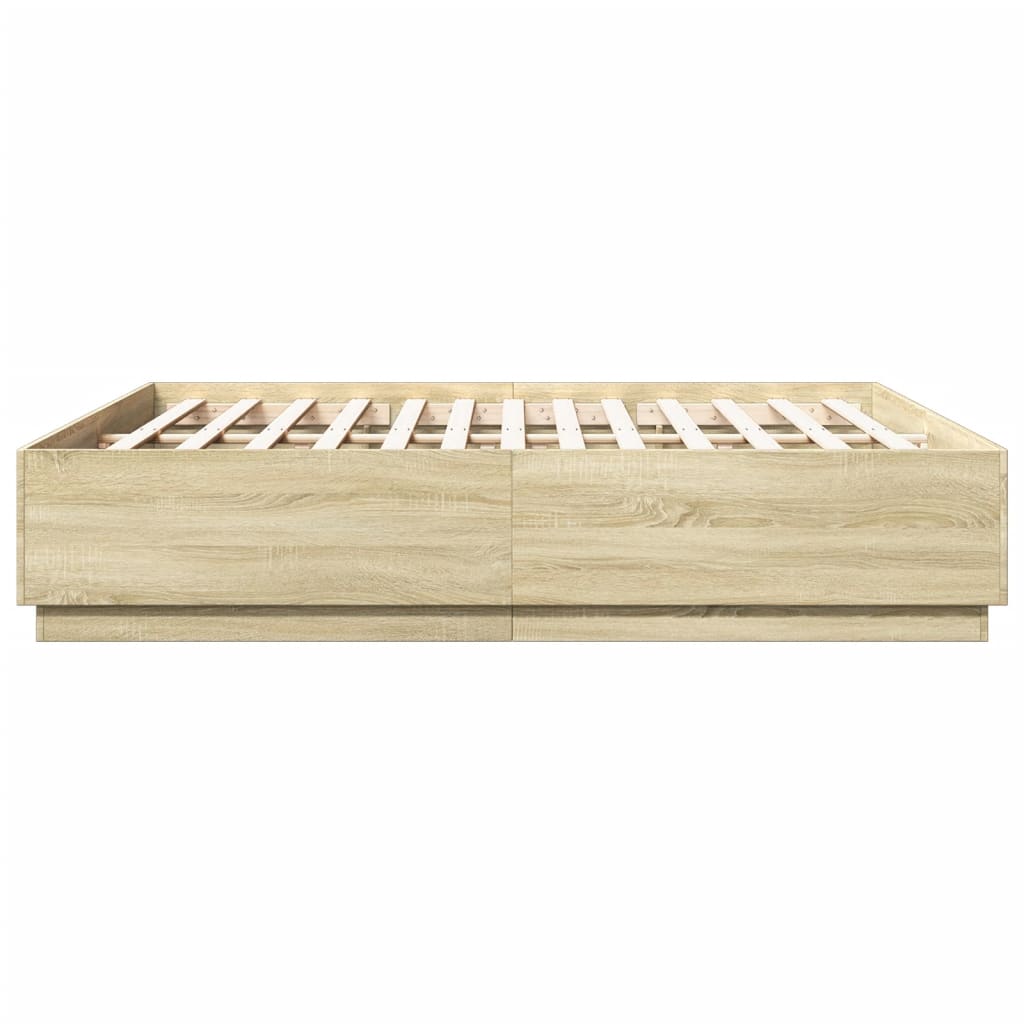 Sengeramme Med Led-Lys Sonoma Eik 180X200 Cm Konstruert Tre