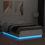 Sengeramme Med Led-Lys Hvit 160X200 Cm Konstruert Tre