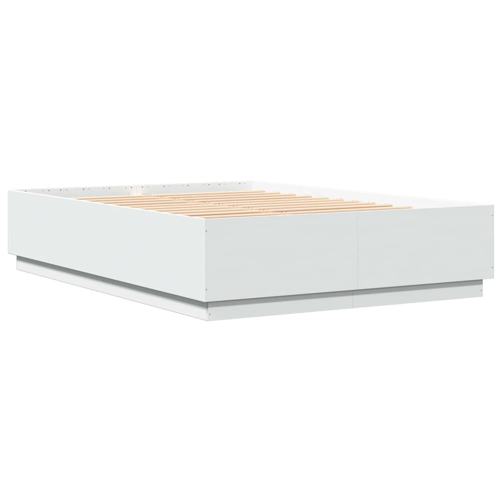 Sengeramme Med Led-Lys Hvit 160X200 Cm Konstruert Tre