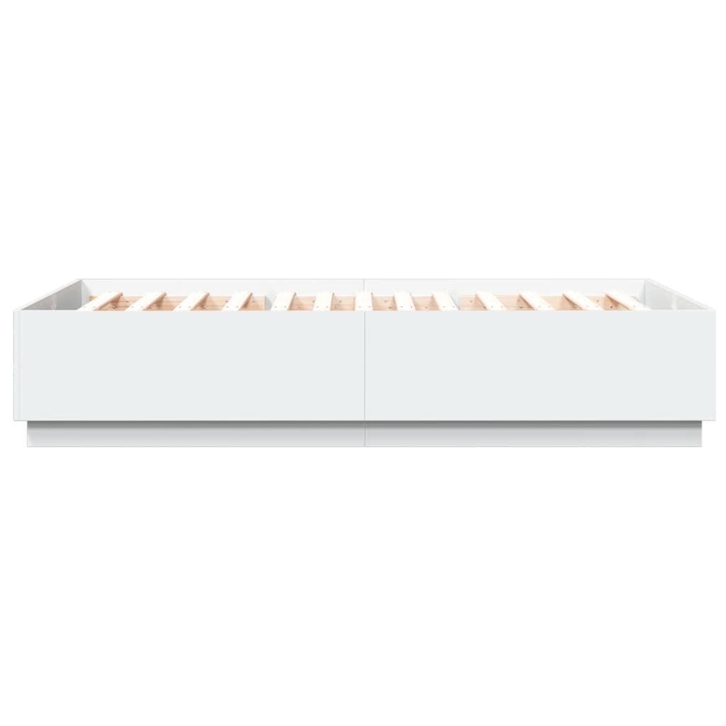 Sengeramme Med Led-Lys Hvit 160X200 Cm Konstruert Tre