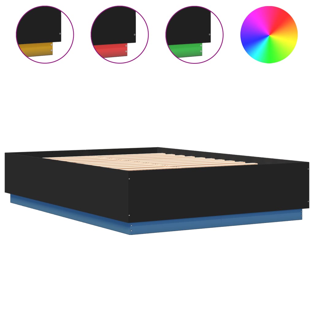 Sengeramme Med Led-Lys Svart 160X200 Cm Konstruert Tre