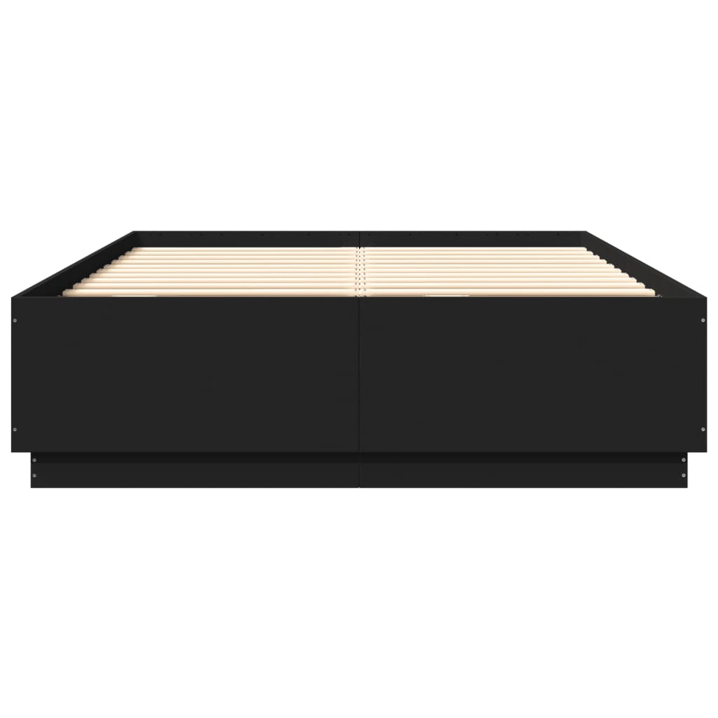 Sengeramme Med Led-Lys Svart 160X200 Cm Konstruert Tre