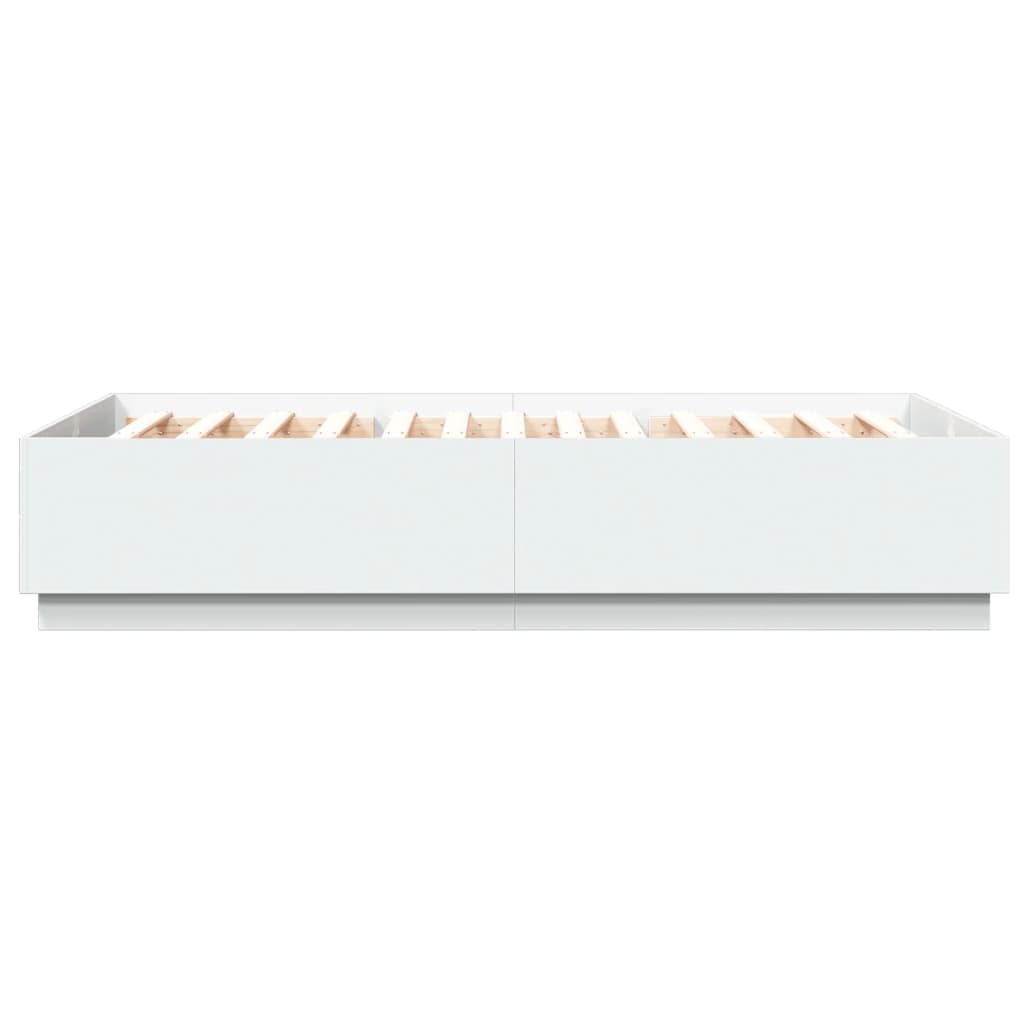 Sengeramme Med Led-Lys Hvit 150X200 Cm Konstruert Tre