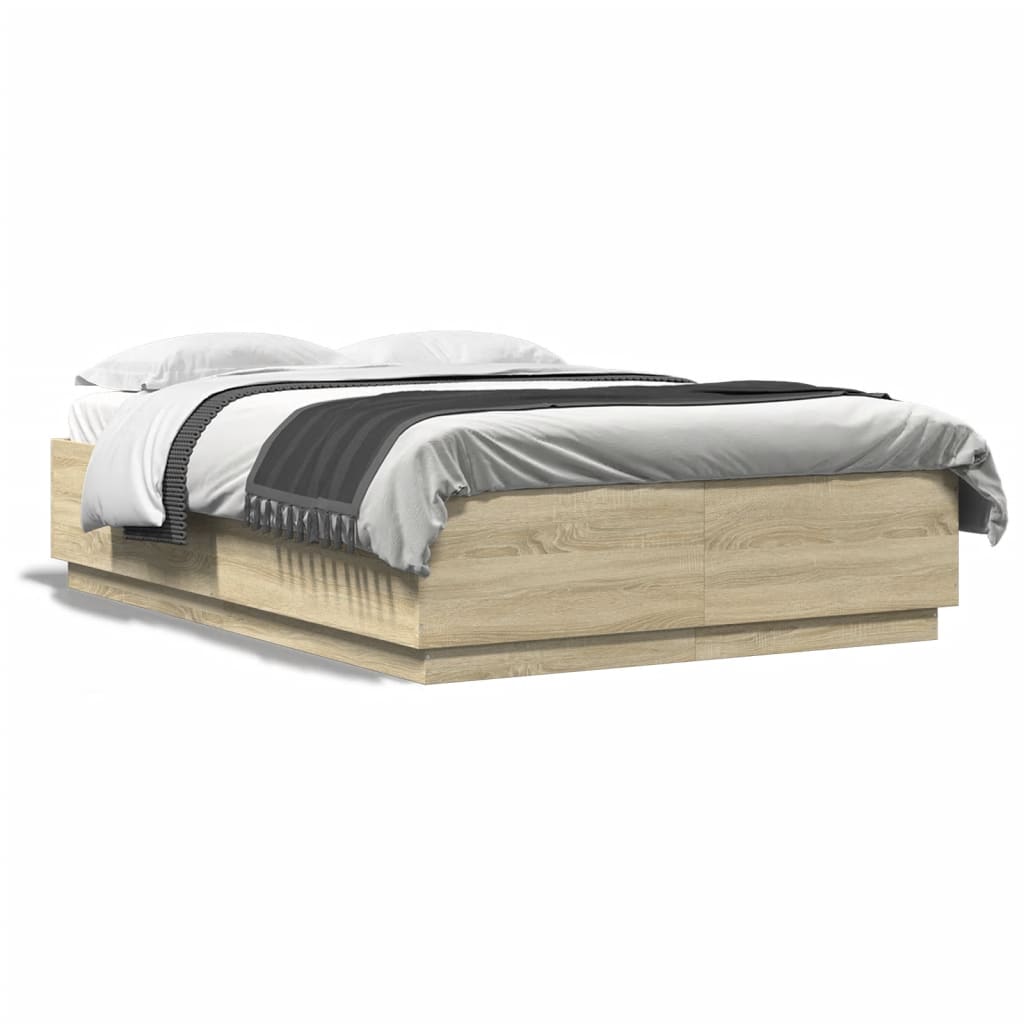 Sengeramme Med Led-Lys Sonoma Eik 150X200 Cm Konstruert Tre