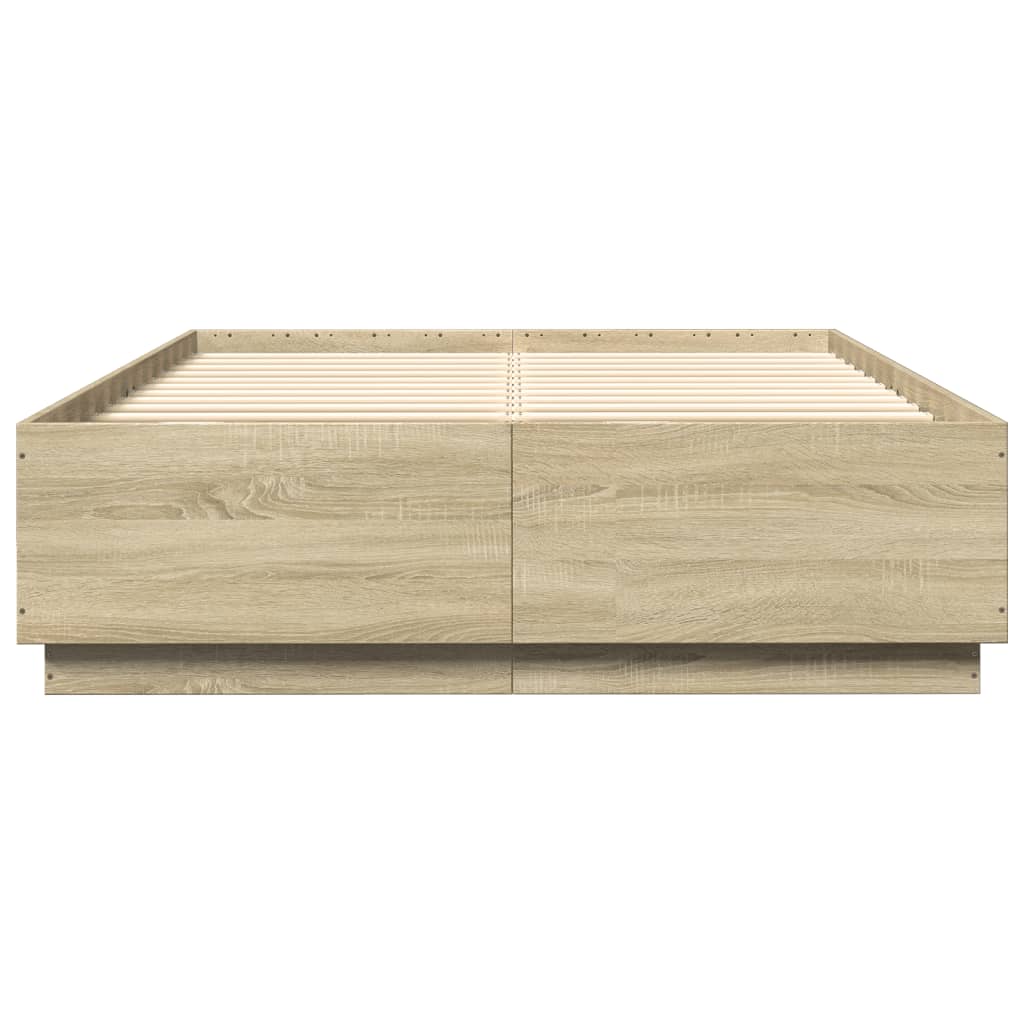 Sengeramme Med Led-Lys Sonoma Eik 150X200 Cm Konstruert Tre