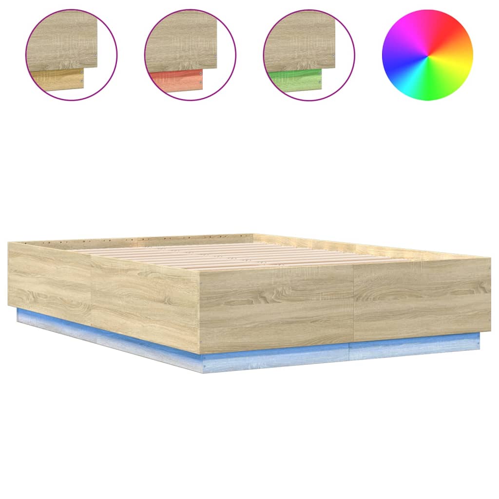 Sengeramme Med Led-Lys Sonoma Eik 140X200 Cm Konstruert Tre