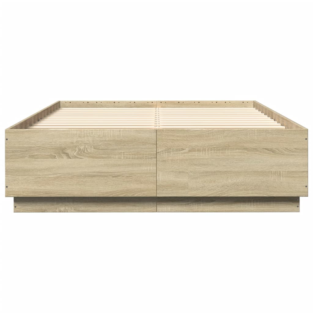 Sengeramme Med Led-Lys Sonoma Eik 140X200 Cm Konstruert Tre