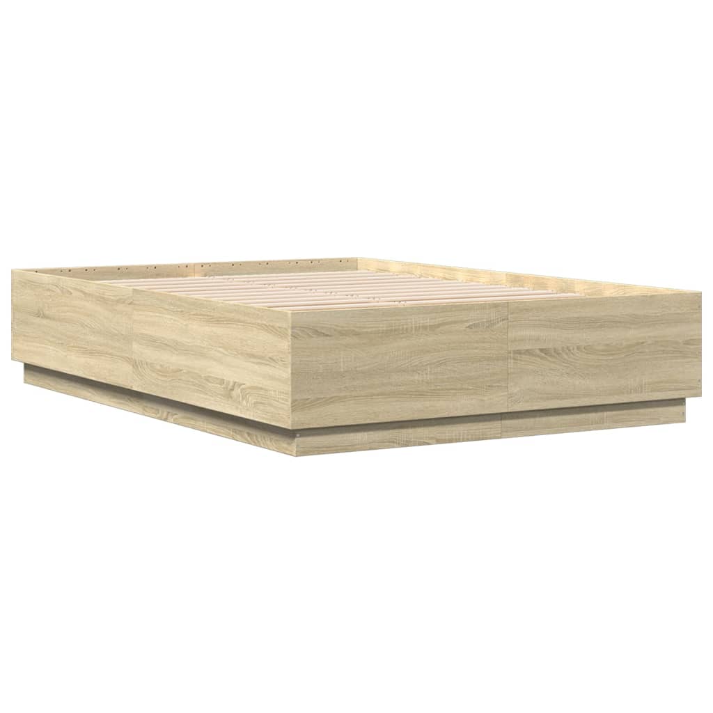 Sengeramme Med Led-Lys Sonoma Eik 140X200 Cm Konstruert Tre