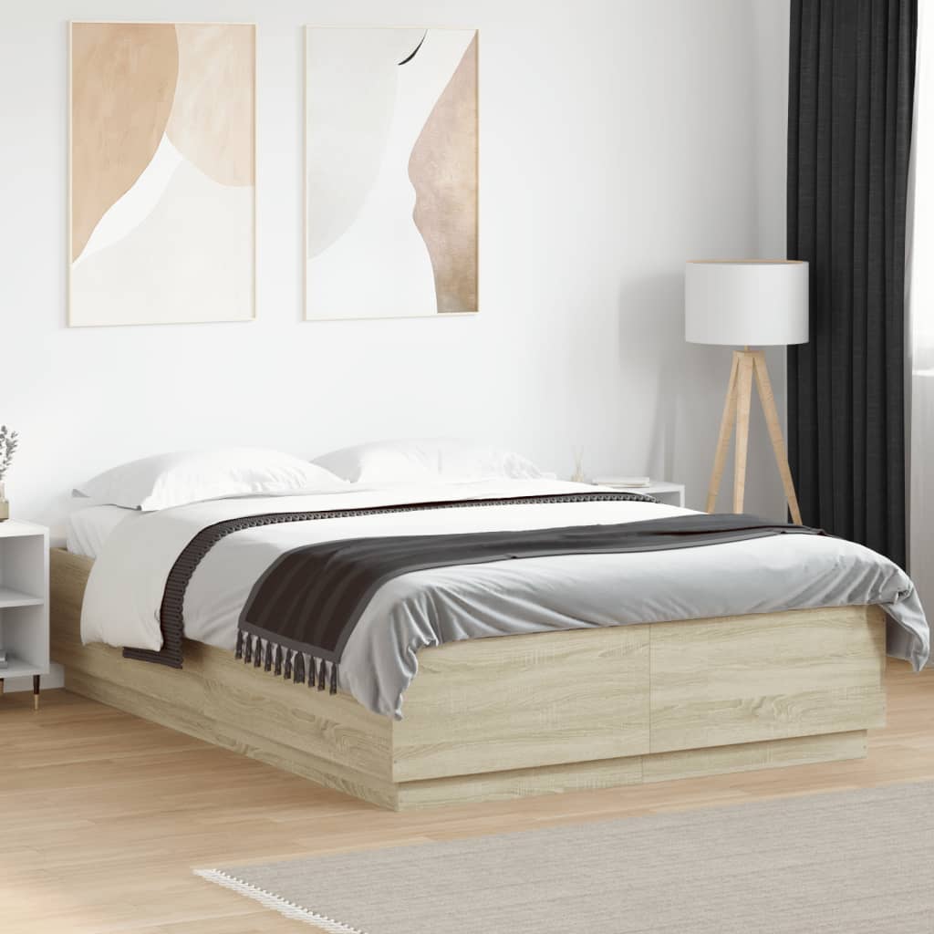 Sengeramme Med Led-Lys Sonoma Eik 140X200 Cm Konstruert Tre