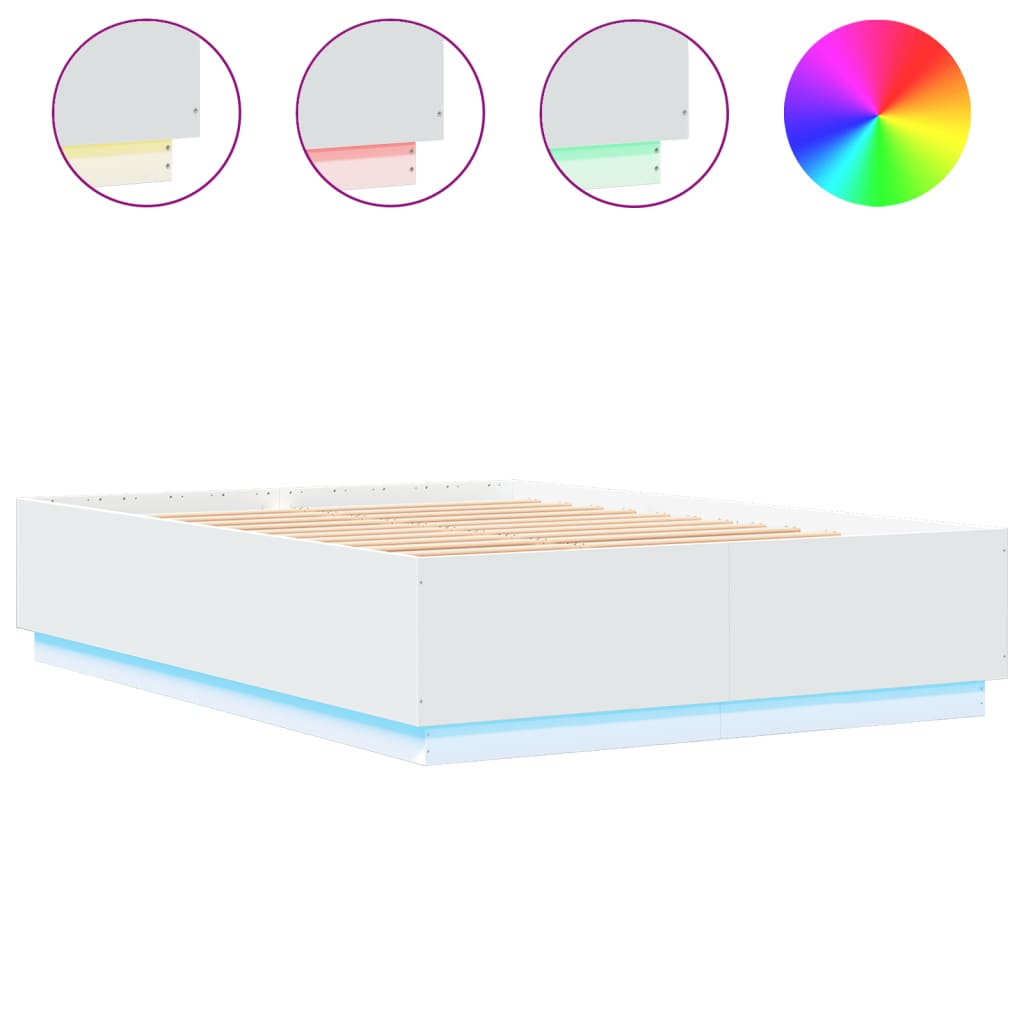 Sengeramme Med Led-Lys Hvit 120X200 Cm Konstruert Tre