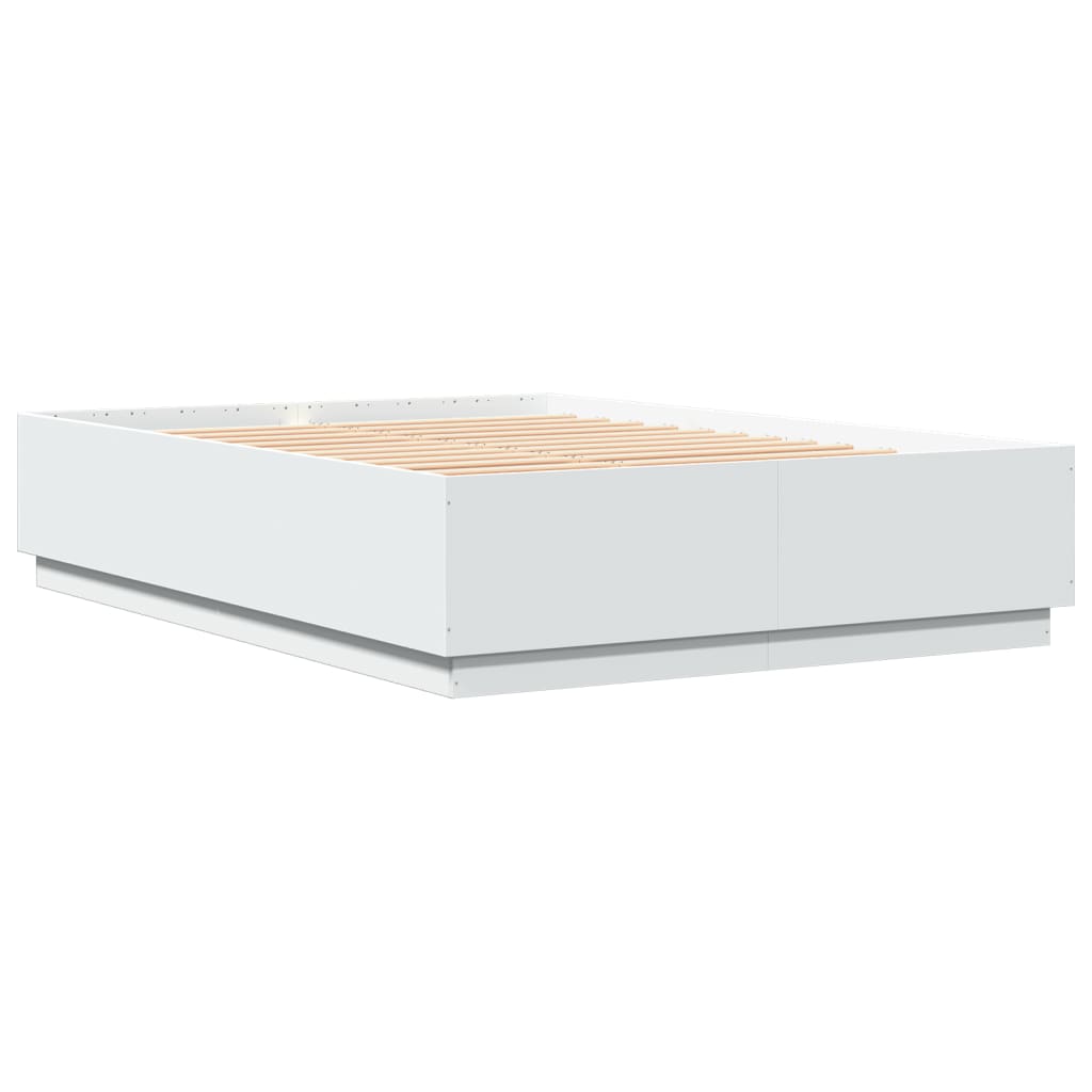 Sengeramme Med Led-Lys Hvit 120X200 Cm Konstruert Tre