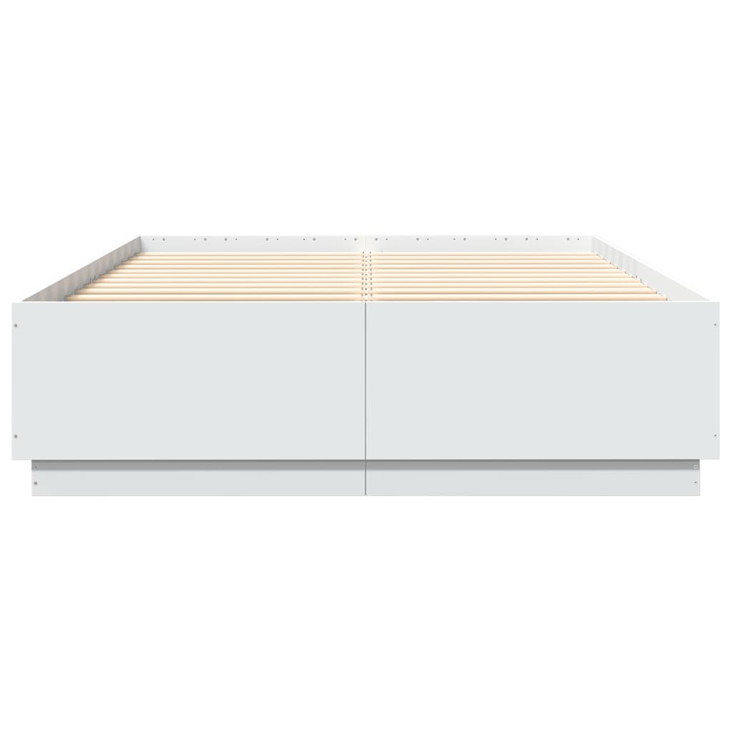 Sengeramme Med Led-Lys Hvit 120X200 Cm Konstruert Tre