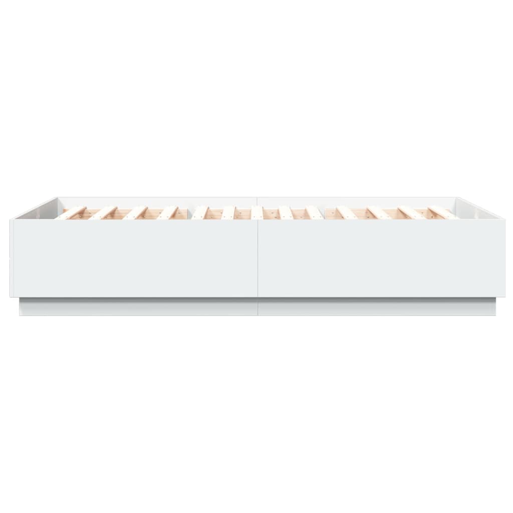 Sengeramme Med Led-Lys Hvit 120X200 Cm Konstruert Tre