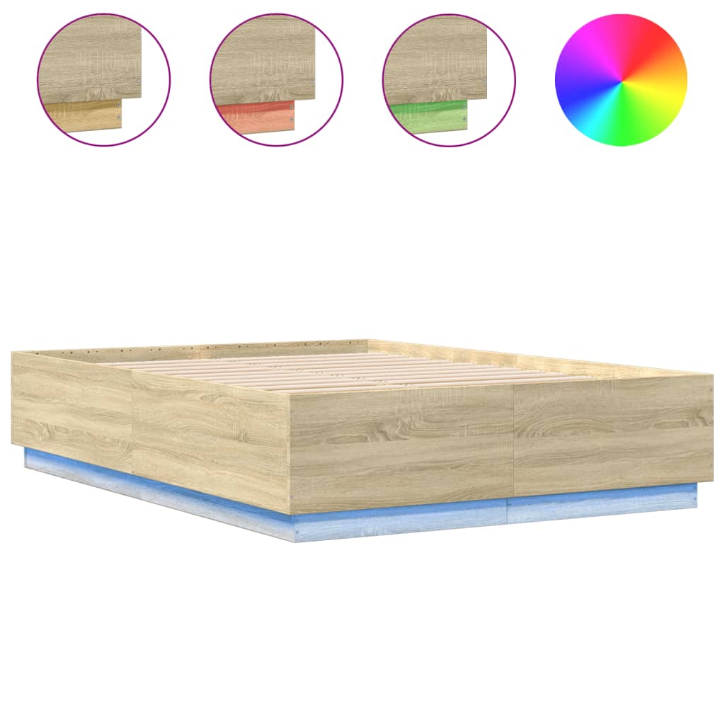 Sengeramme Med Led-Lys Sonoma Eik 120X200 Cm Konstruert Tre