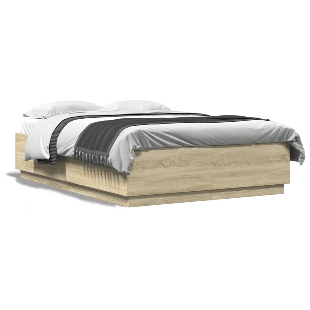 Sengeramme Med Led-Lys Sonoma Eik 120X200 Cm Konstruert Tre
