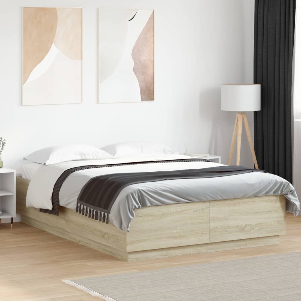 Sengeramme Med Led-Lys Sonoma Eik 120X200 Cm Konstruert Tre