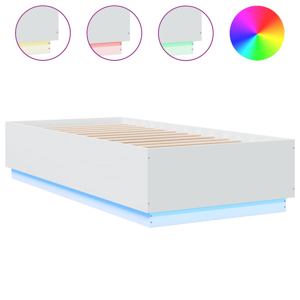 Sengeramme Med Led-Lys Hvit 100X200 Cm Konstruert Tre