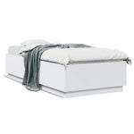 Sengeramme Med Led-Lys Hvit 100X200 Cm Konstruert Tre