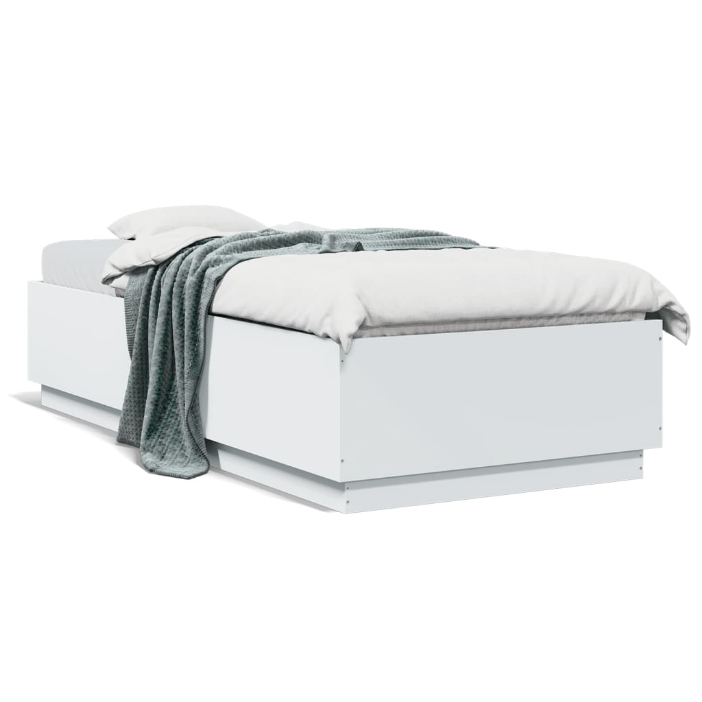 Sengeramme Med Led-Lys Hvit 100X200 Cm Konstruert Tre
