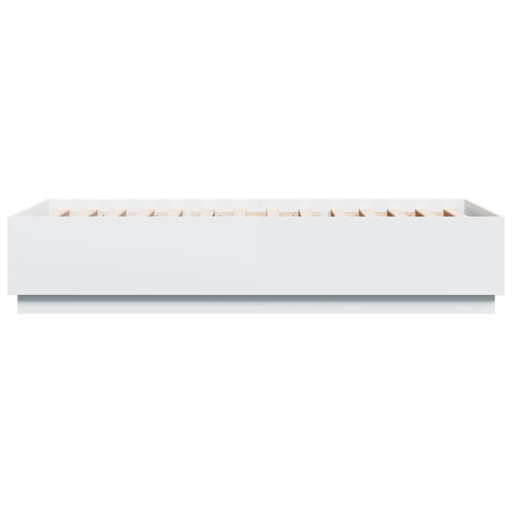 Sengeramme Med Led-Lys Hvit 100X200 Cm Konstruert Tre