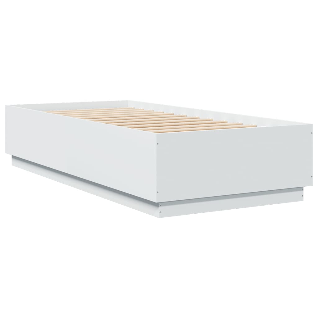 Sengeramme Med Led-Lys Hvit 100X200 Cm Konstruert Tre