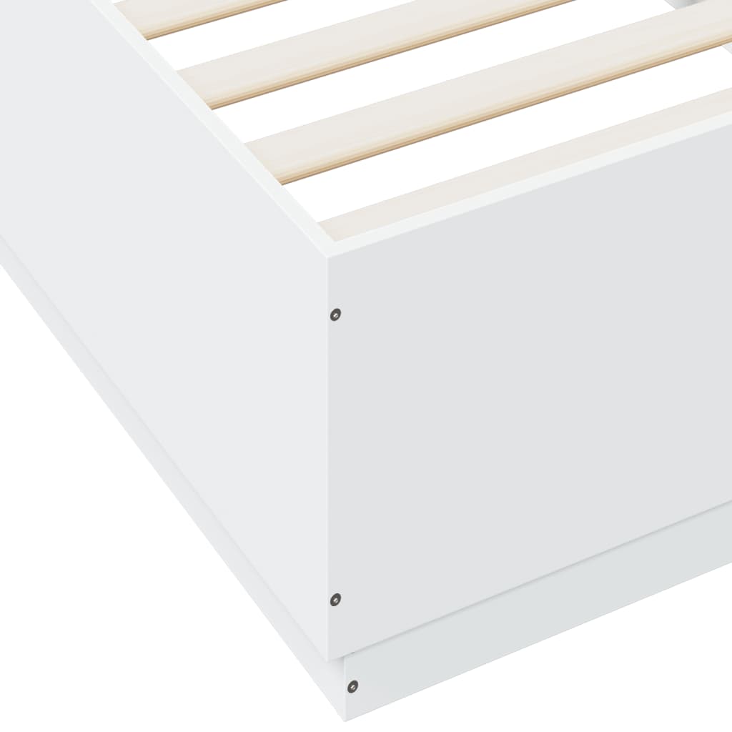 Sengeramme Med Led-Lys Hvit 100X200 Cm Konstruert Tre