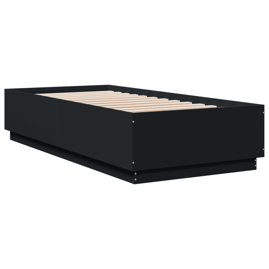 Sengeramme Med Led-Lys Svart 100X200 Cm Konstruert Tre