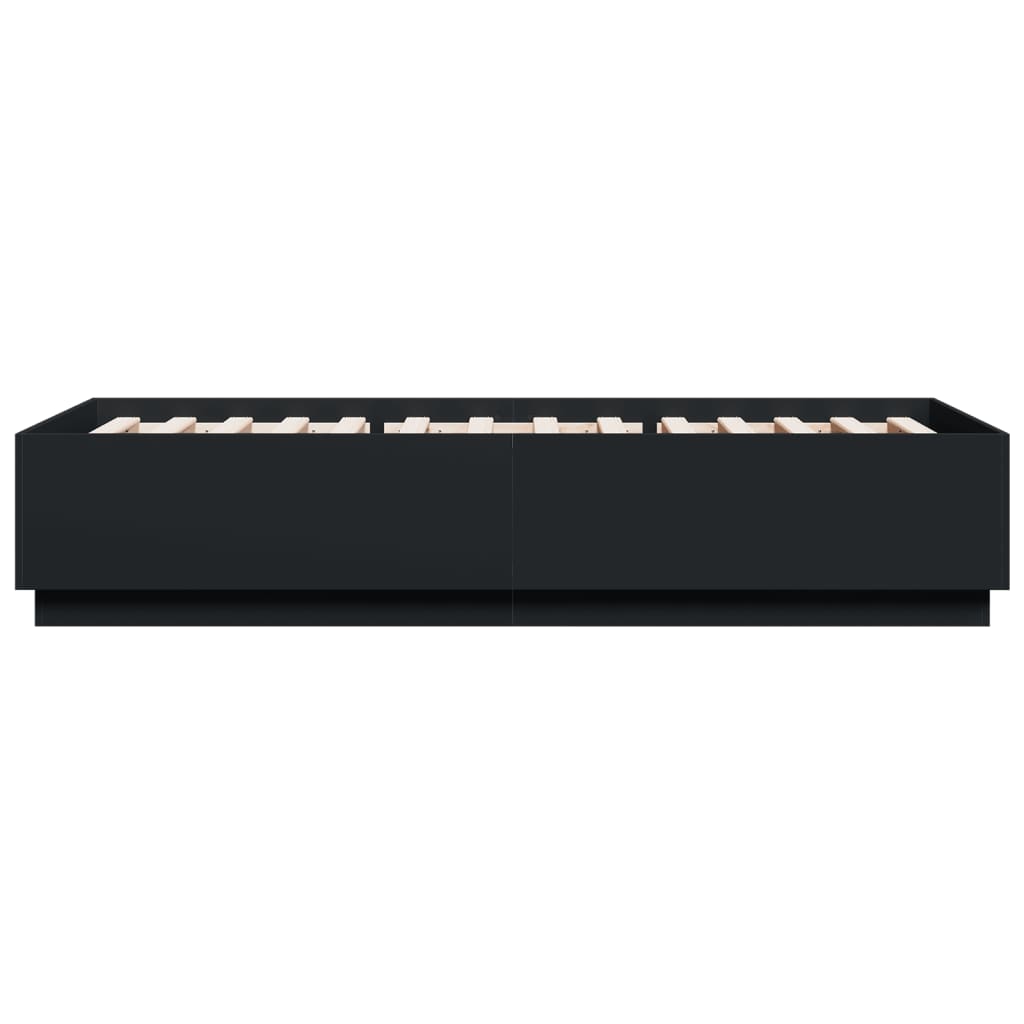 Sengeramme Med Led-Lys Svart 100X200 Cm Konstruert Tre